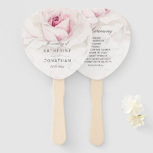 Modern Pink Rose Watercolor Floral Wedding Program Hand Fan