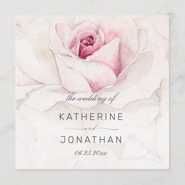 Modern Pink Rose Watercolor Floral Wedding Program Programme (Front)