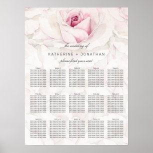 Modern Pink Rose Watercolor Floral Wedding Seating Poster