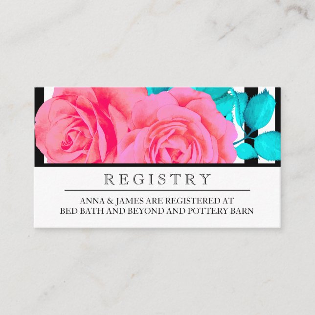 Modern Pink Rose Wedding Registry Card (Front)