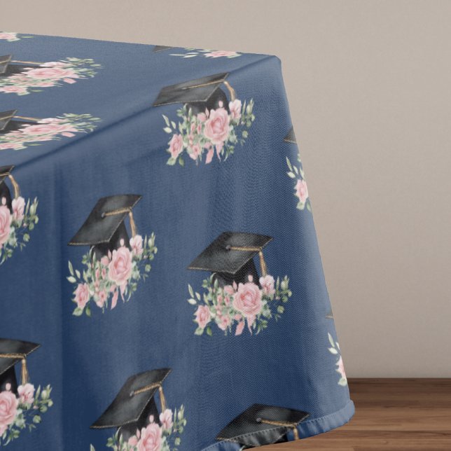Modern Pink Roses Black Grad Cap Graduation Tablecloth (Creator Uploaded)