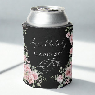 Modern Pink Roses Congratulations Graduation Can Cooler