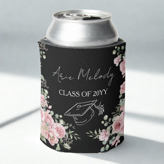 Modern Pink Roses Congratulations Graduation Can Cooler (Creator Uploaded)
