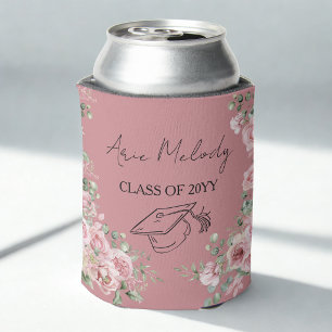 Modern Pink Roses Congratulations Graduation Can Cooler