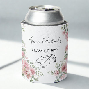 Modern Pink Roses Congratulations Graduation Can Cooler