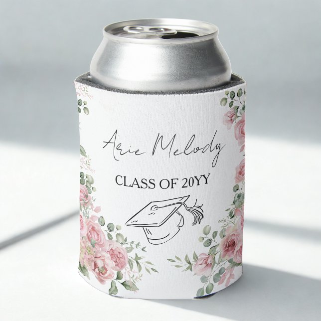 Modern Pink Roses Congratulations Graduation Can Cooler (Creator Uploaded)