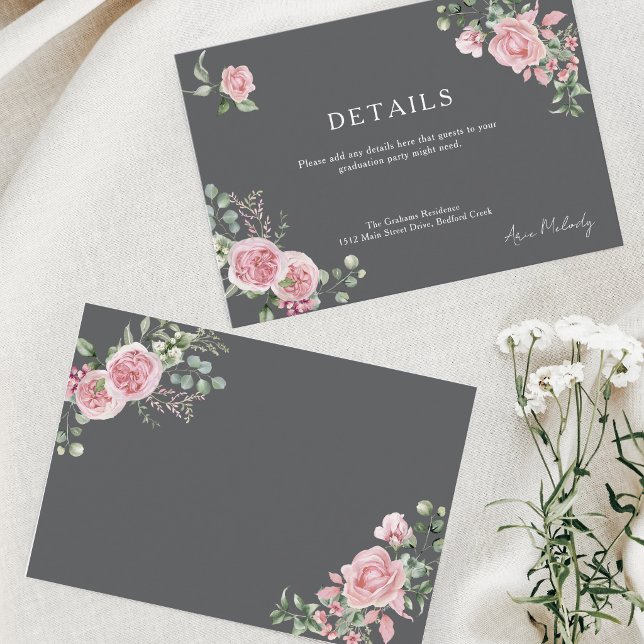 Modern Pink Roses Details Graduation Enclosure Card (Creator Uploaded)