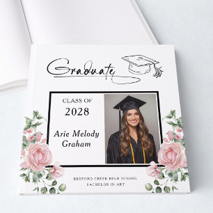 Modern Pink Roses Graduation 2 Photo Guest Book
