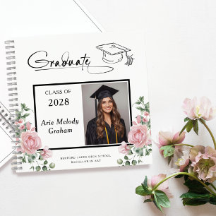 Modern Pink Roses Graduation 2 Photo Guestbook Notebook