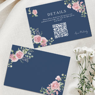 Modern Pink Roses QR-code Details Graduation Enclosure Card
