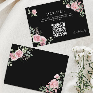 Modern Pink Roses QR-code Details Graduation Enclosure Card