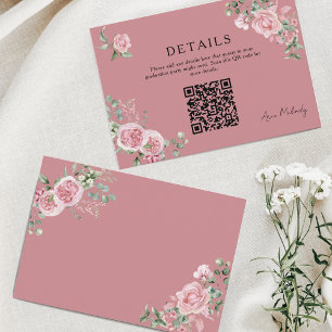 Modern Pink Roses QR-code Details Graduation Enclosure Card