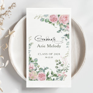 Modern Pink Roses Script Class of Graduation Napkin