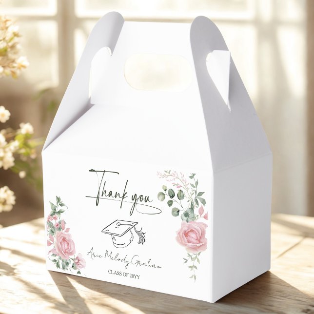 Modern Pink Roses Script Graduation Favour Box (Creator Uploaded)