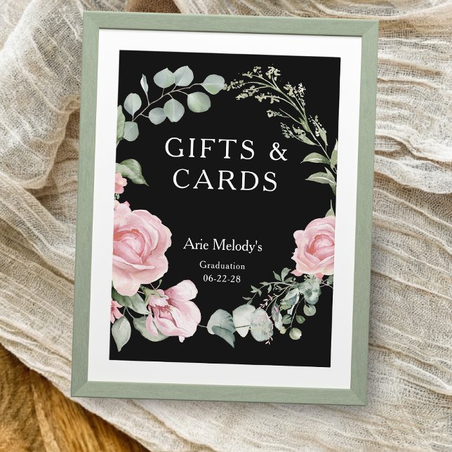 Modern Pink Roses Script Graduation Gifts & Cards (Creator Uploaded)
