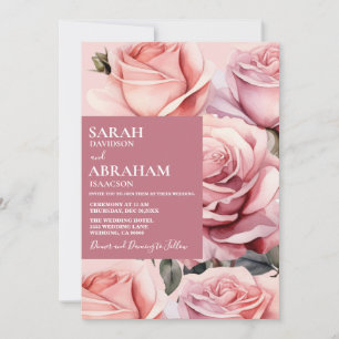 Modern Pink Roses Wedding Invitation