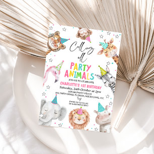 Modern Pink Safari Calling Party Animals Birthday Invitation