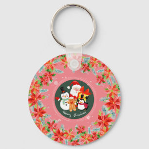 Modern pink santa claus- merry christmas holiday key ring