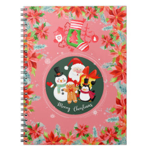 Modern pink santa claus- merry christmas holiday notebook