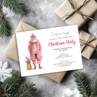 Modern Pink Santa Funny Christmas Party Template