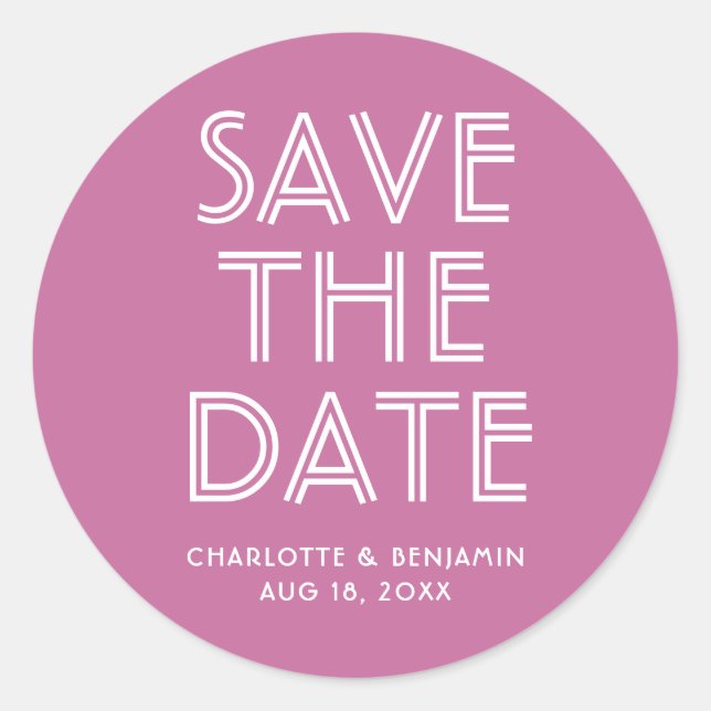 Modern Pink Save The Date Sticker (Front)