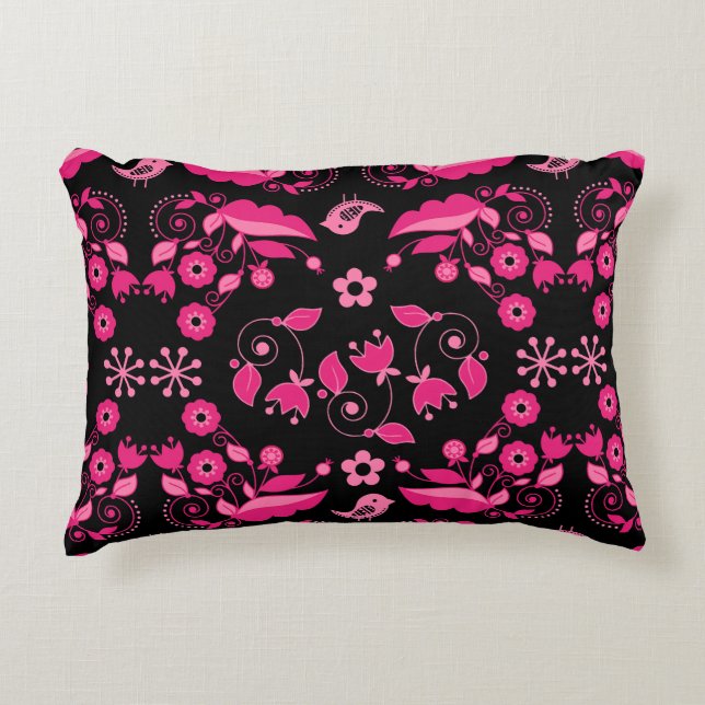 Modern Pink Scandinavian Floral Pattern Decorative Cushion (Front)
