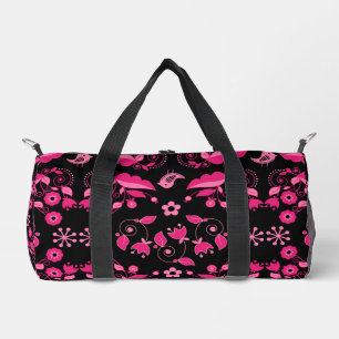 Modern Pink Scandinavian Floral Pattern Duffle Bag
