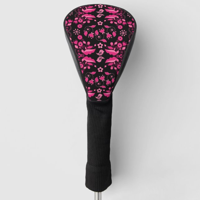 Modern Pink Scandinavian Floral Pattern Golf Head Cover (Front)