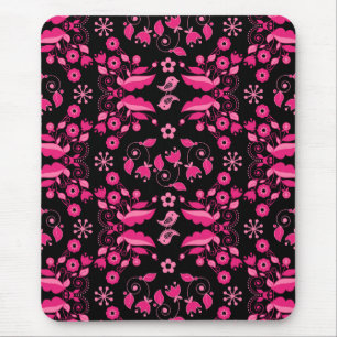 Modern Pink Scandinavian Floral Pattern Mouse Pad