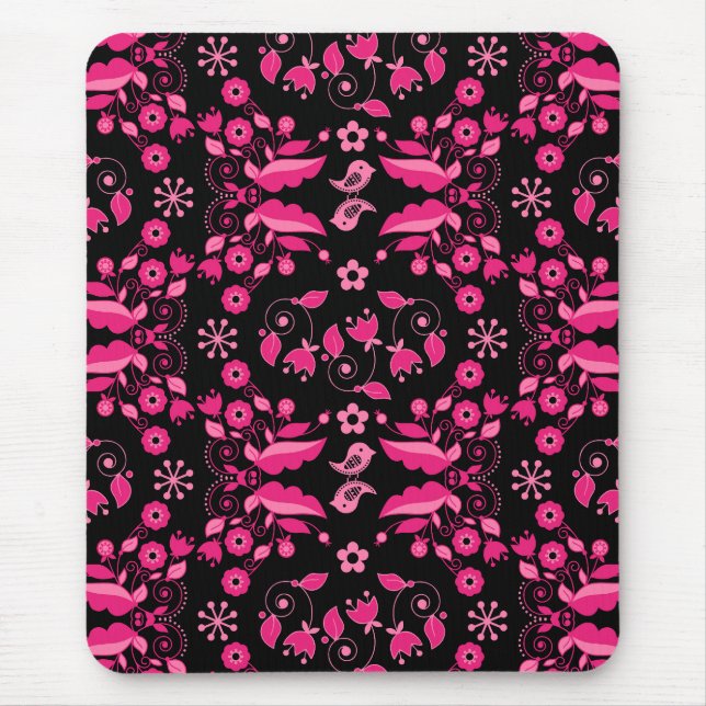 Modern Pink Scandinavian Floral Pattern Mouse Pad (Front)