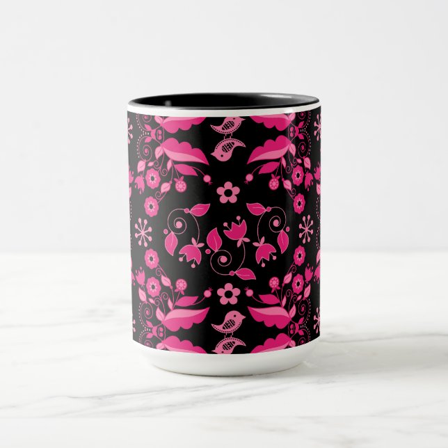 Modern Pink Scandinavian Floral Pattern Mug (Center)