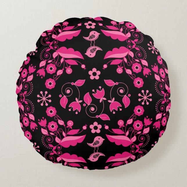 Modern Pink Scandinavian Floral Pattern Round Cushion (Front)