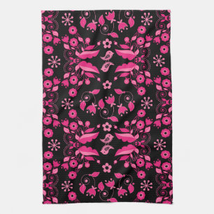 Modern Pink Scandinavian Floral Pattern Tea Towel