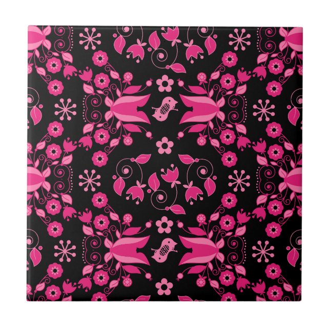 Modern Pink Scandinavian Floral Pattern Tile (Front)