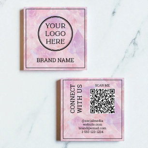 Modern Pink Scannable QR Code Digital Social Media Square Business Card