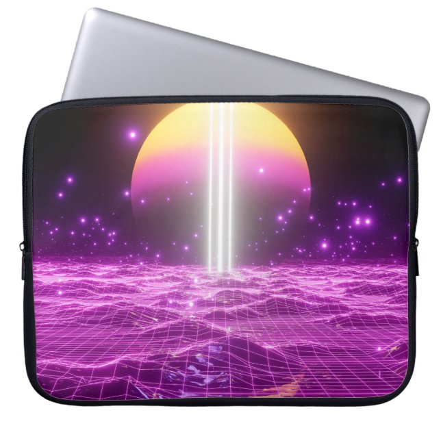 Modern pink sci fi pop art scene3 laptop sleeve (Front)