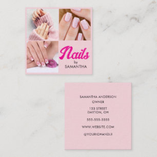 Modern Pink Script 3 Photo  Square Business Card