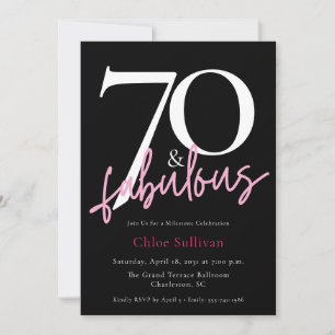 Modern Pink Script 70 Fabulous Milestone Birthday Invitation