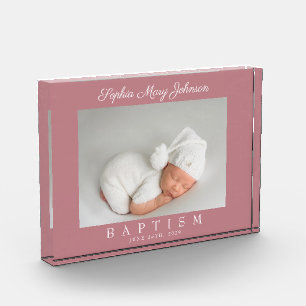 Modern Pink Script Baptism  Photo Block