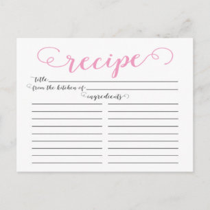 Modern Pink Script Bridal Shower Recipe Cards
