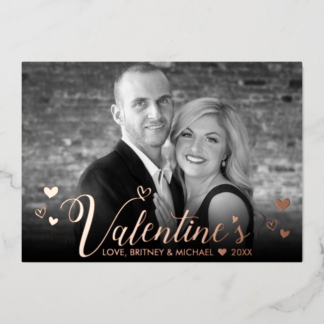 Modern Pink Script Chic Hearts Black White Photo (Front)