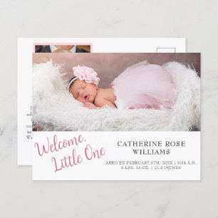 Modern Pink Script Girl Baby Girl Birth Announcement Postcard