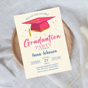 Modern Pink Script Graduation Party Invitation