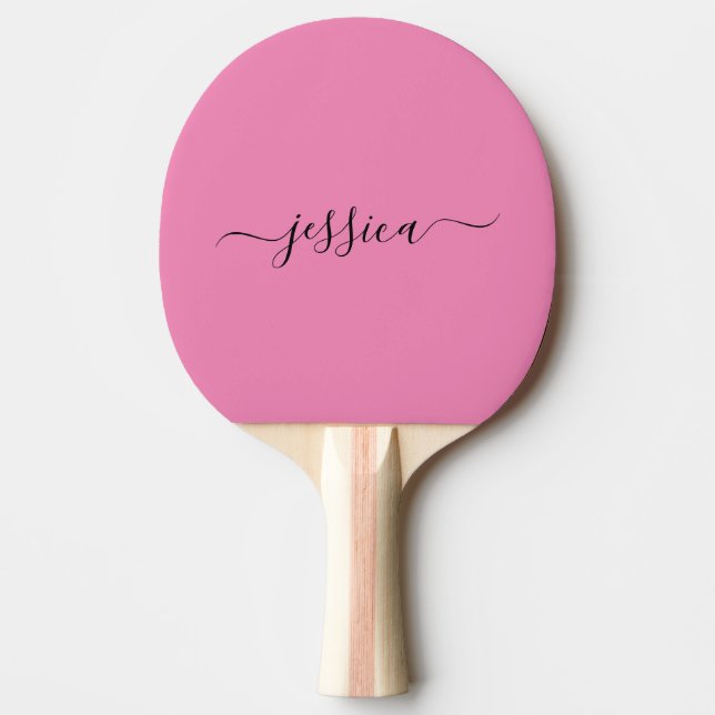 Modern pink script name ping pong paddle (Front)