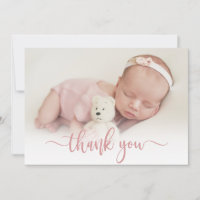 Modern Pink Script Newborn Baby Photo Thank You