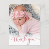 Modern Pink Script Newborn Baby Photo Thank You 