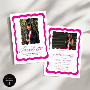 Modern Pink Script Photo Graduation Party  Invitation
