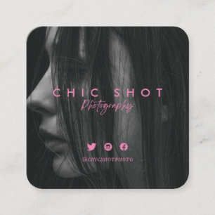 Modern Pink Script Photography Typography Photo Square Business Card