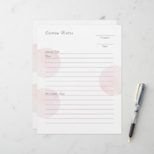 Modern Pink Sermon Notes  Custom Letterhead