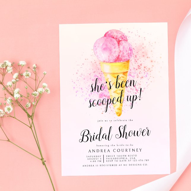Modern Pink She’s been Scooped up bridal shower Invitation (Creator Uploaded)